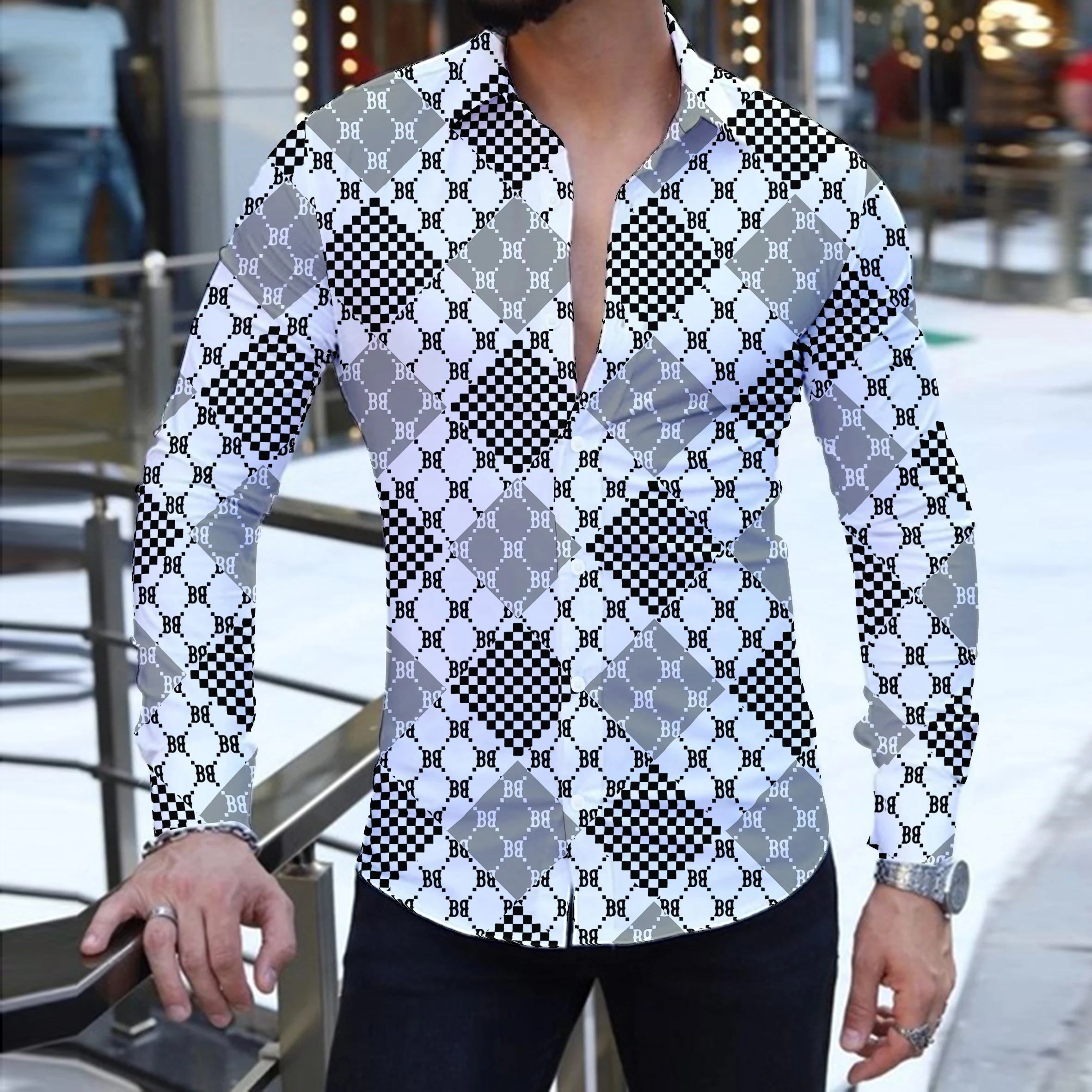 

2023 Summer Fashion New Men's Long-Sleeved Shirt Street Leisure Beach Party Letter 3D Printing Single Breasted Hawaiian Shirt