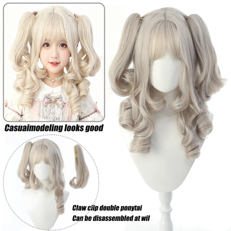 Wig Lolita Tiger Mouth Grasp Clip Double Ponytail [Hanging Ear Rabbit] Doll Sensation Roman Curl Simulated Hair Full Headset