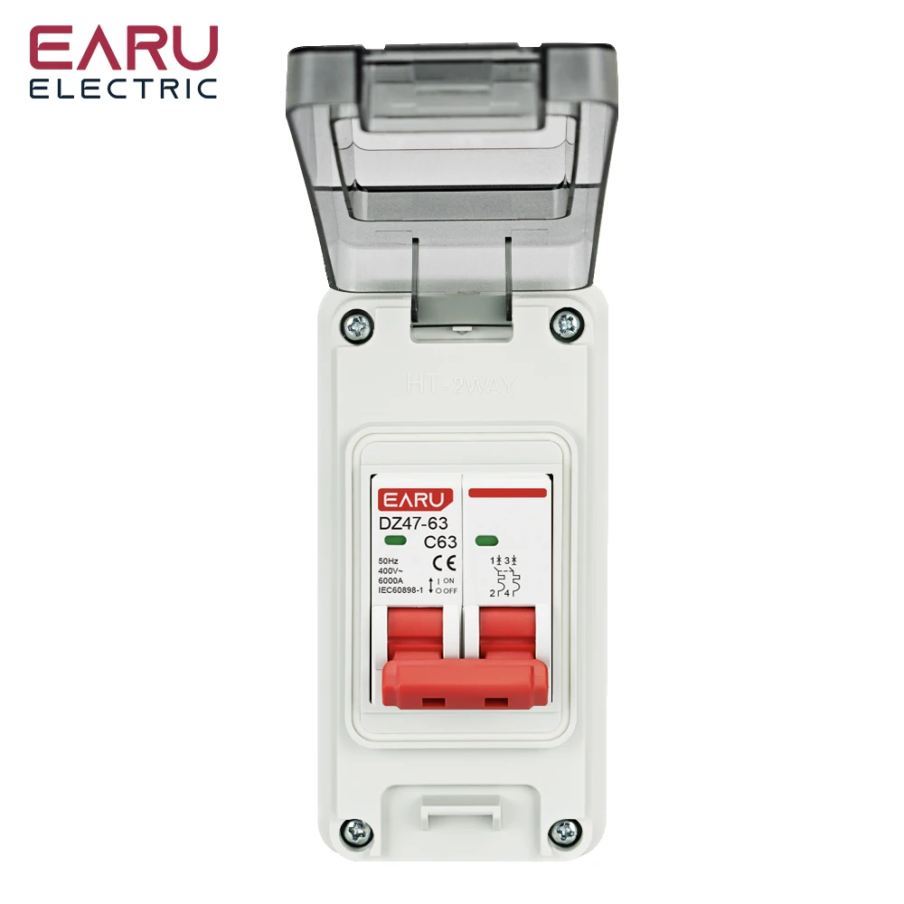 Earu HT-2 Plastic Waterproof IP65 Outdoor Panel Mount Junction Distribution Box with MCB DPN DZ47 Circuit Breaker Combination - Image 4