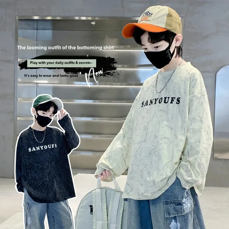 Cool Boys' Sweatshirt round Neck Base Layer Shirt Spring Autumn Style Trendy Children's Clothing Big Kids Fashionable Top