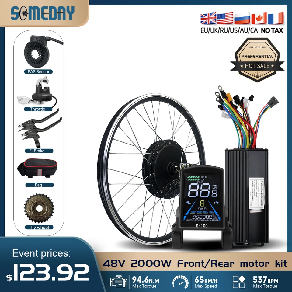 Kit Conversion Vélo électrique 48V 2000W - Moteur Roue Arrière - Garantie 2 Ans - Universel