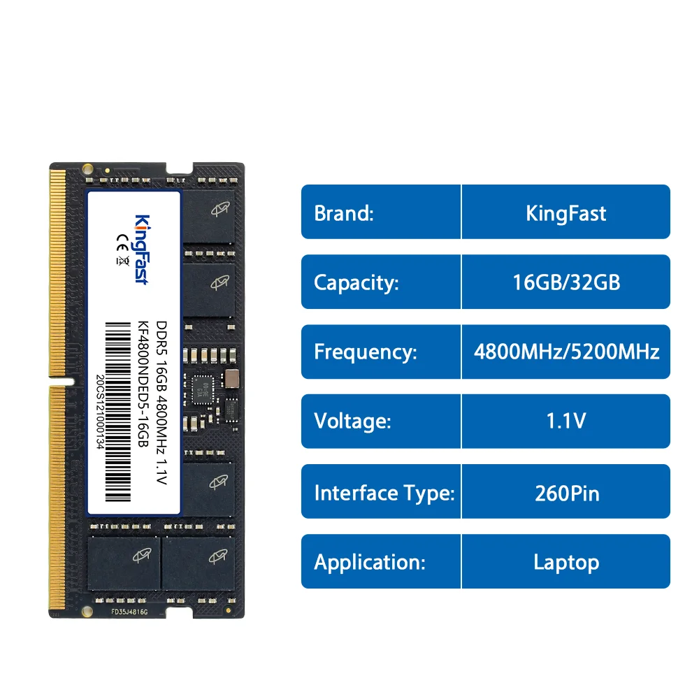 KingFast DDR5 Memory 16GB 32GB 4800MHz 5200MHz 5600MHz 260Pin 1.1V