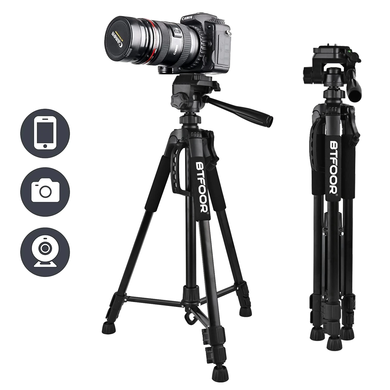 Treppiede da viaggio per telefono, supporto alto in alluminio da 55 pollici, 104 cm, con piastre veloci, per fotocamera digitale reflex reflex reflex Canon Nikon DSLR
