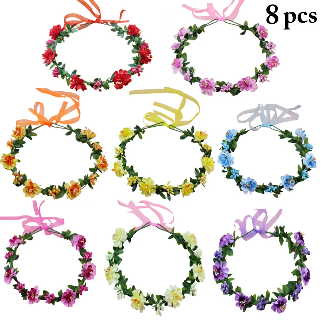 

8Pcs Bridesmaid Hair Flower Tiara Headbands Wedding Hair Supply Bridal Flower Crown Headpieces Bridal Girls Garland Head Wreath