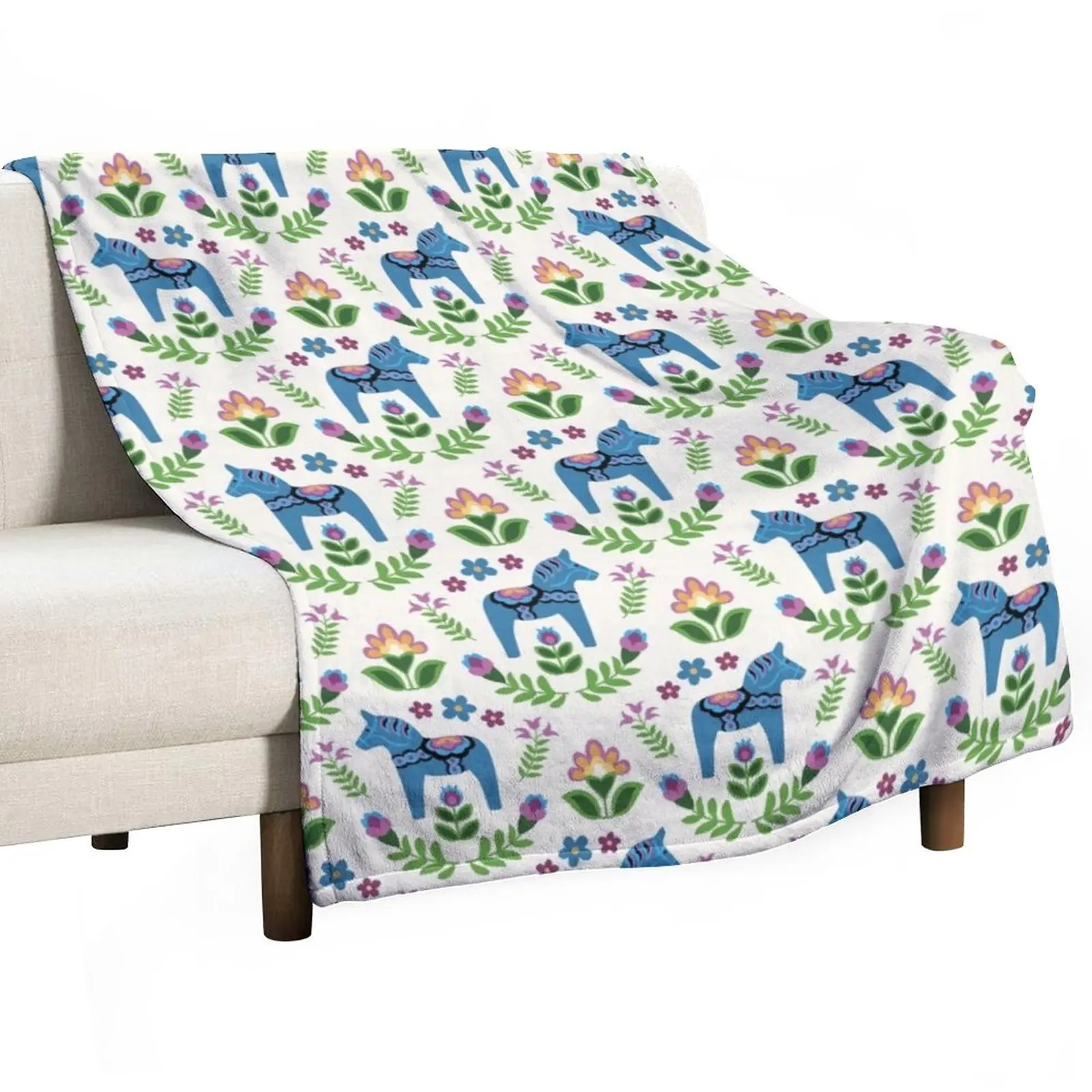 

Swedish Dala Horses Blue Throw Blanket Blanket Luxury Decorative Sofa Blankets