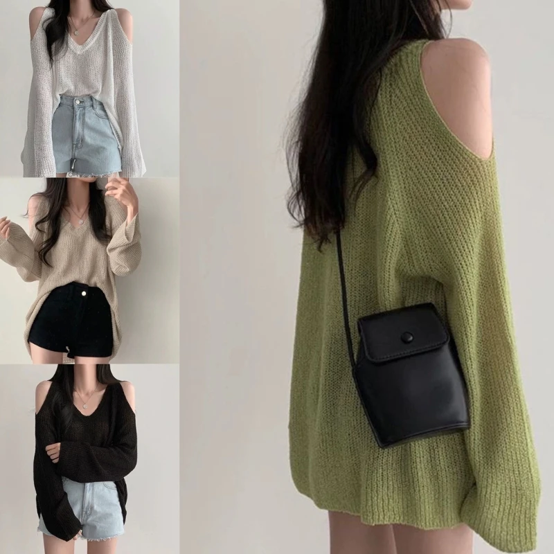 

Women Cold Shoulder Knit Shirt Long Sleeve Loose Fitting Top Fall Blouse Top