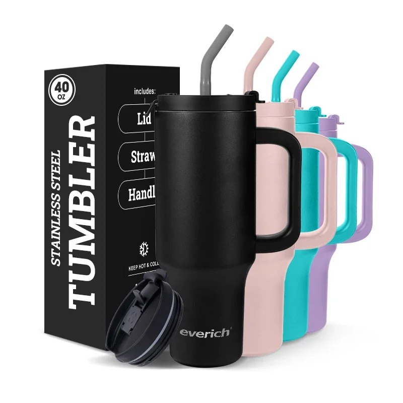 Hot Selling 40 Oz Travel Mug, Stainless Steel Tumbler with Handle and Straw, Insulated Tumbler for Beer, Coffee and Water