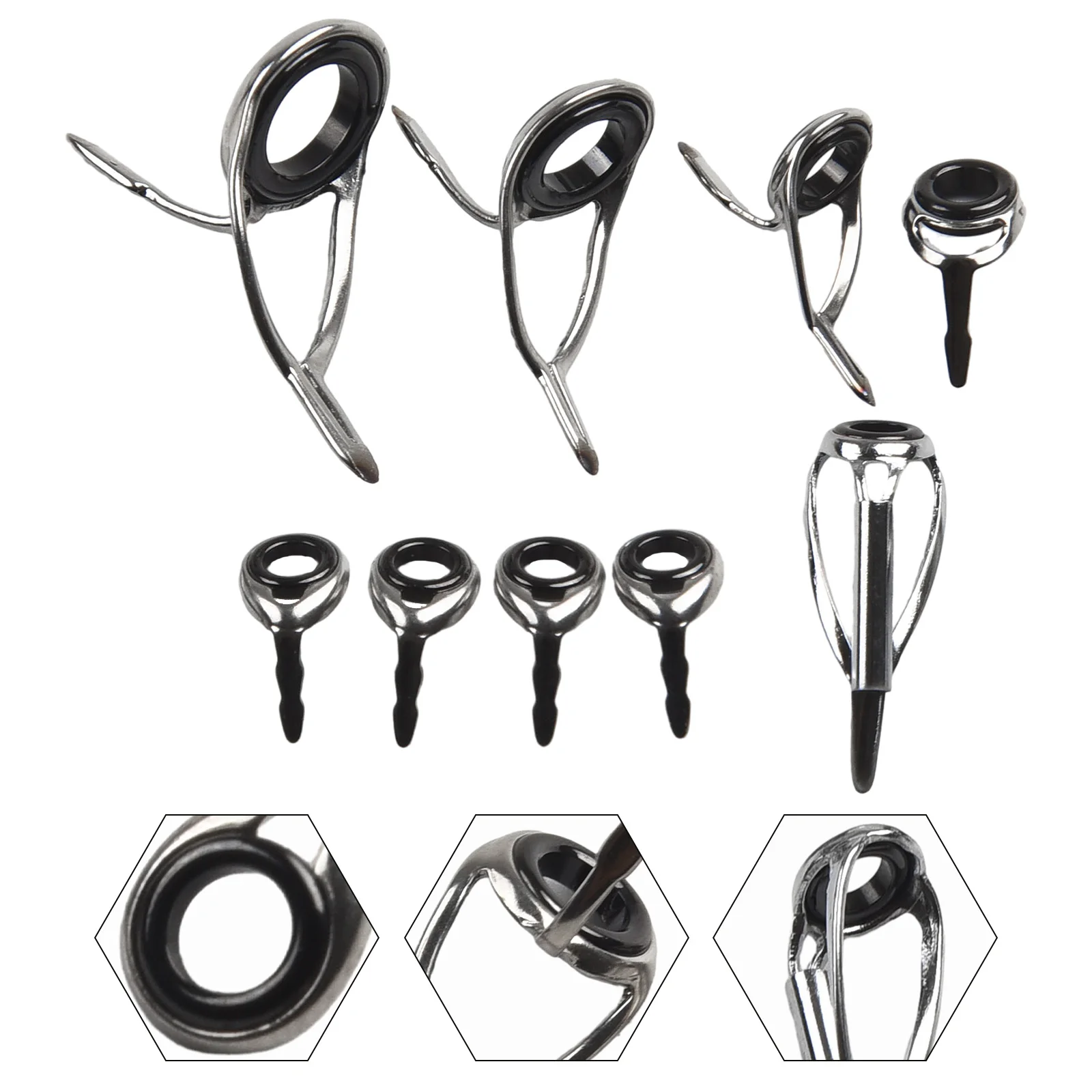 

9pcs Fishing Rod Tip Guides Repair Kit Stainless Steel Fishing Ring Tips Eye Guide Repair Kit Guide Rings Over Replacements