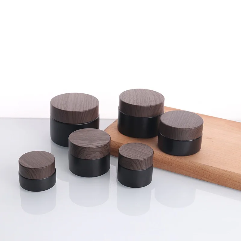 1X 5/10/15/20/30/50/60/100g Frosted Black Glass Jars Bamboo Lids Refillable Glass Jar Pot Makeup Sample Bottle Jar for Cosmetics 4