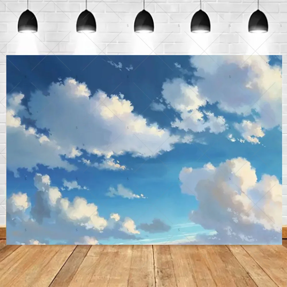 Dreamy Blue Sky and White Clouds Photography Backdrop for Wedding and Party Décor