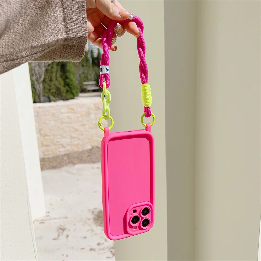 Vibrant Silicone Phone Case with Wrist Strap Lanyard – Protective Cover