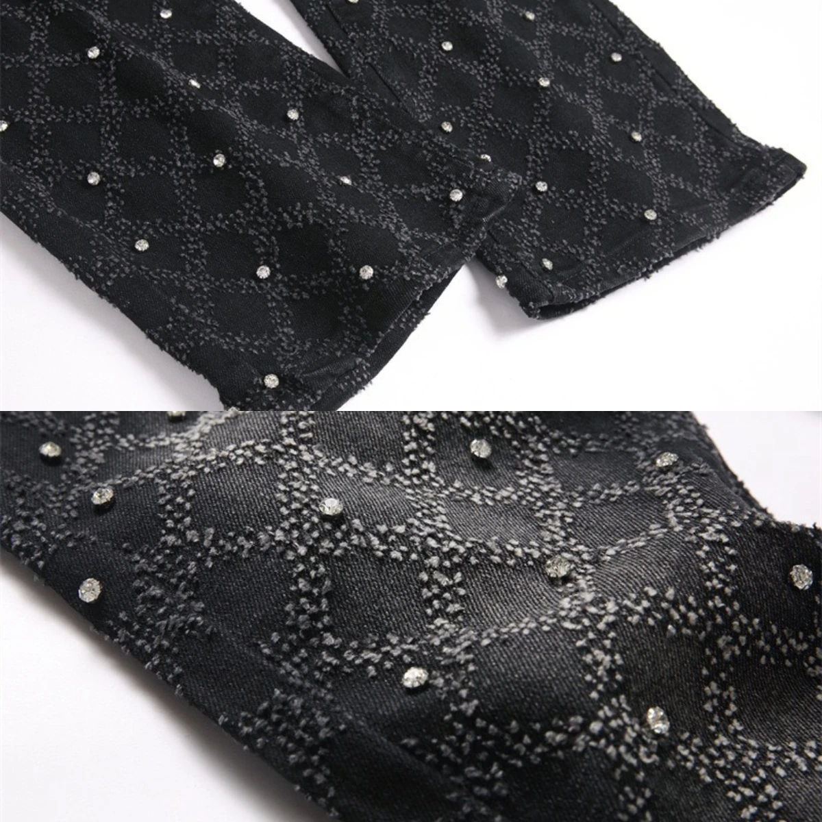 جينز رجالي مطرز من قماش الدنيم مزين بالألماس ثلاثي...