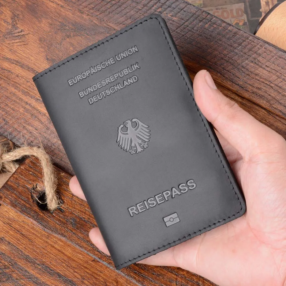 

Genuine Leather Germany Passport Cover Designed For German Crazy Horse Leather Card Holder Passport Case