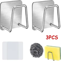 Kitchen Sponges Holder Self Adhesive Sink Sponges Drain Drying Rack Stainless Steel Storage Holder Kitchen Accessories Organizer