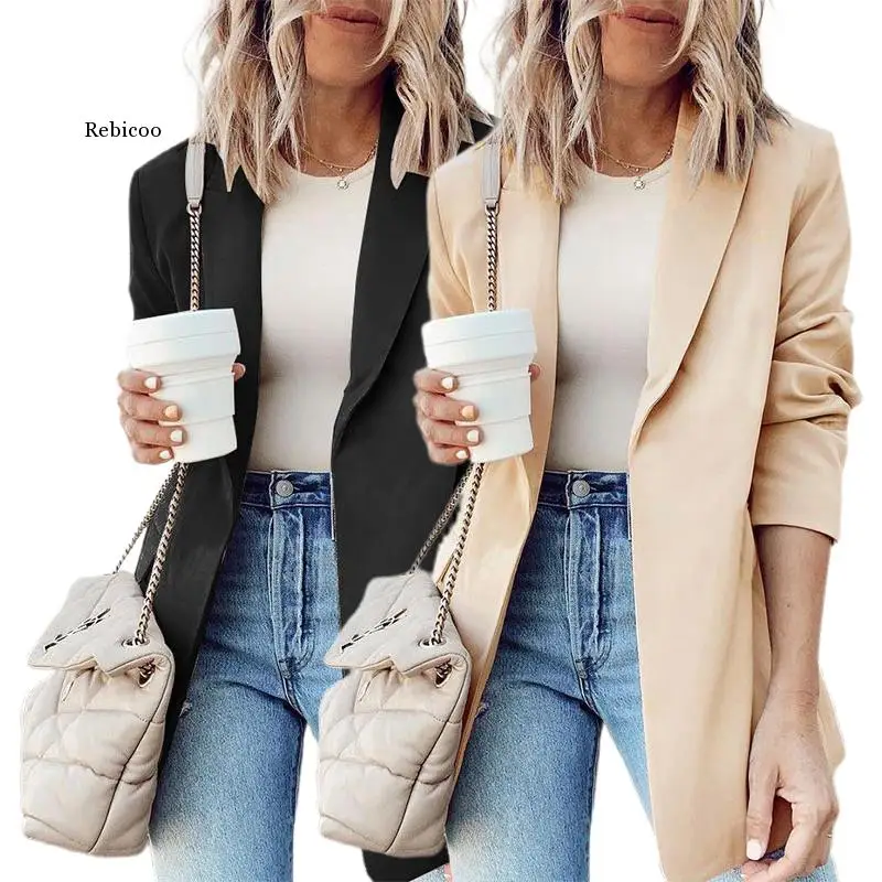 

Женский блейзер, куртки, летние женские пальто с длинным рукавом, Повседневная модная базовая облегающая однотонная Офисная женская элегантная верхняя одежда
