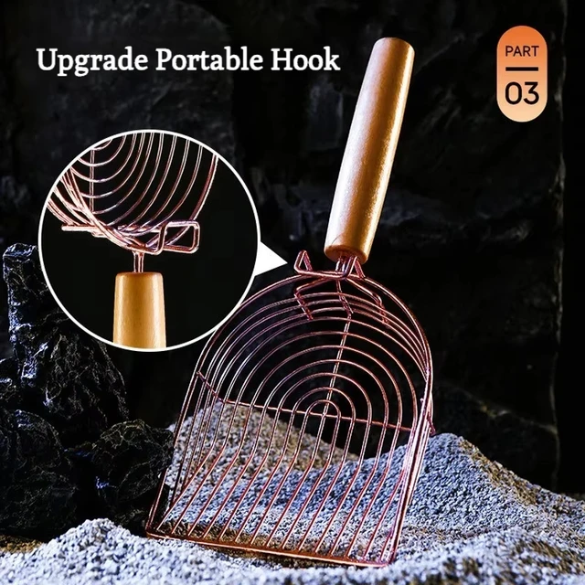 Cat Litter Shovel Self Cleaning Cats Litter Metal Scooper With Hook Portable Stainless Steel Sifting Kitten Toilet Cleaning Tool 5