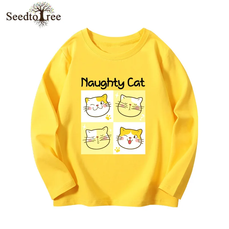 

2022 Spring and Autumn Casual Children's T-Shirt Printed Round Neck Cotton Long Sleeves T-Shirt