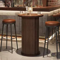 36" Round Bar Table with Fluted Base & Hidden Storage for Small Kitchen Pub Bistro Living Room, Walnut, Customized 4