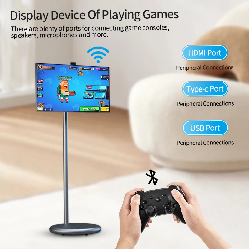 27 Inch Movable 128Gb Tablet Tv Interactive Charging Smart Television on Wheels Built in Speaker Portable Tv Lcd Smart