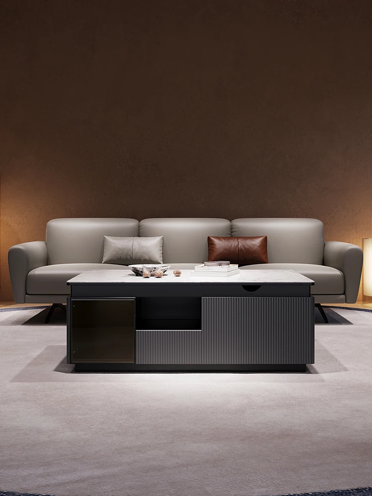 

Light Luxury Rock Plate Tea Table Modern Simple Living Room Household Designer Storage Square Tea Table