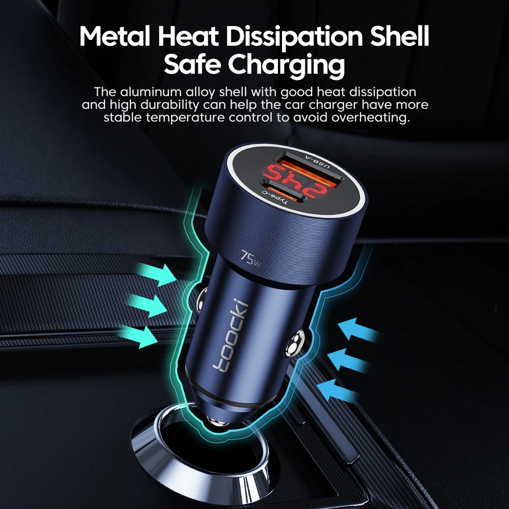 75W USB C Charger QC4.0 PD3.0 SCP 5A PD Fast Charging Type C Car Phone Charger For iPhone 14 13 Samsung Xiaomi Huawei phone charger