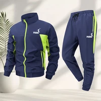 Ensemble de vêtements de sport décontractés pour hommes, veste à fermeture éclair imprimée avec pantalon long, tenue d'été pour le fitness, le cyclisme, les activités de plein air et les trajets quotidiens 2