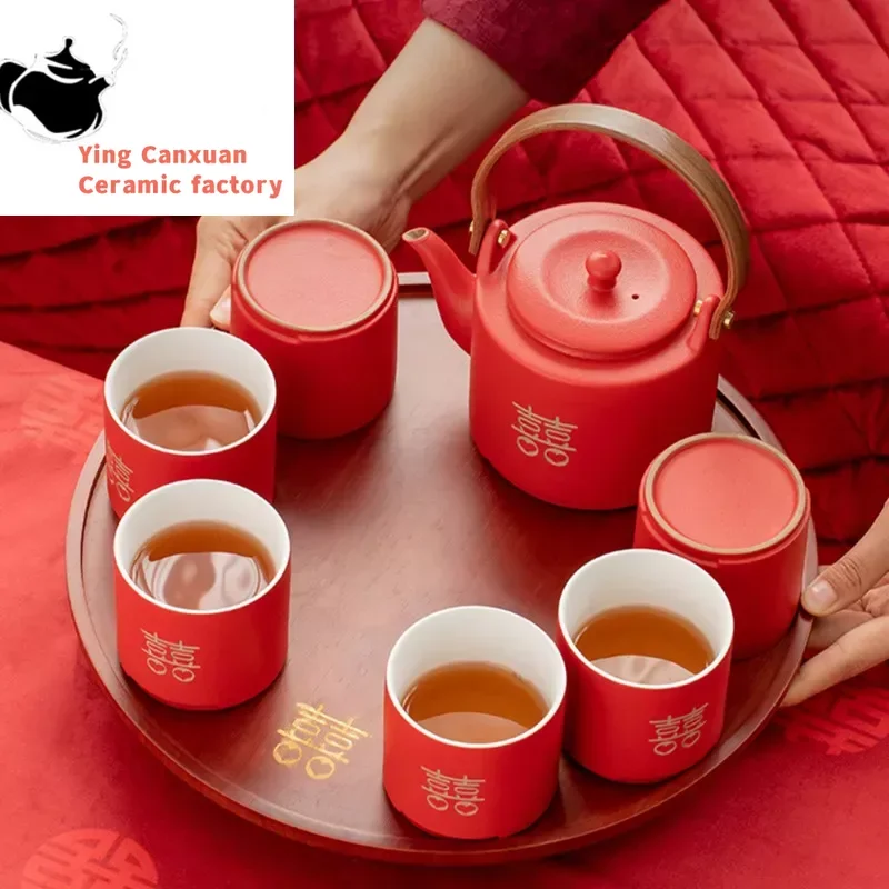 

High-grade Chinese Red Wedding Tea Set Tray Handmade Teapot Kettle Teacups Household Tradition Ceramic Teaware Sets Luxury Gifts