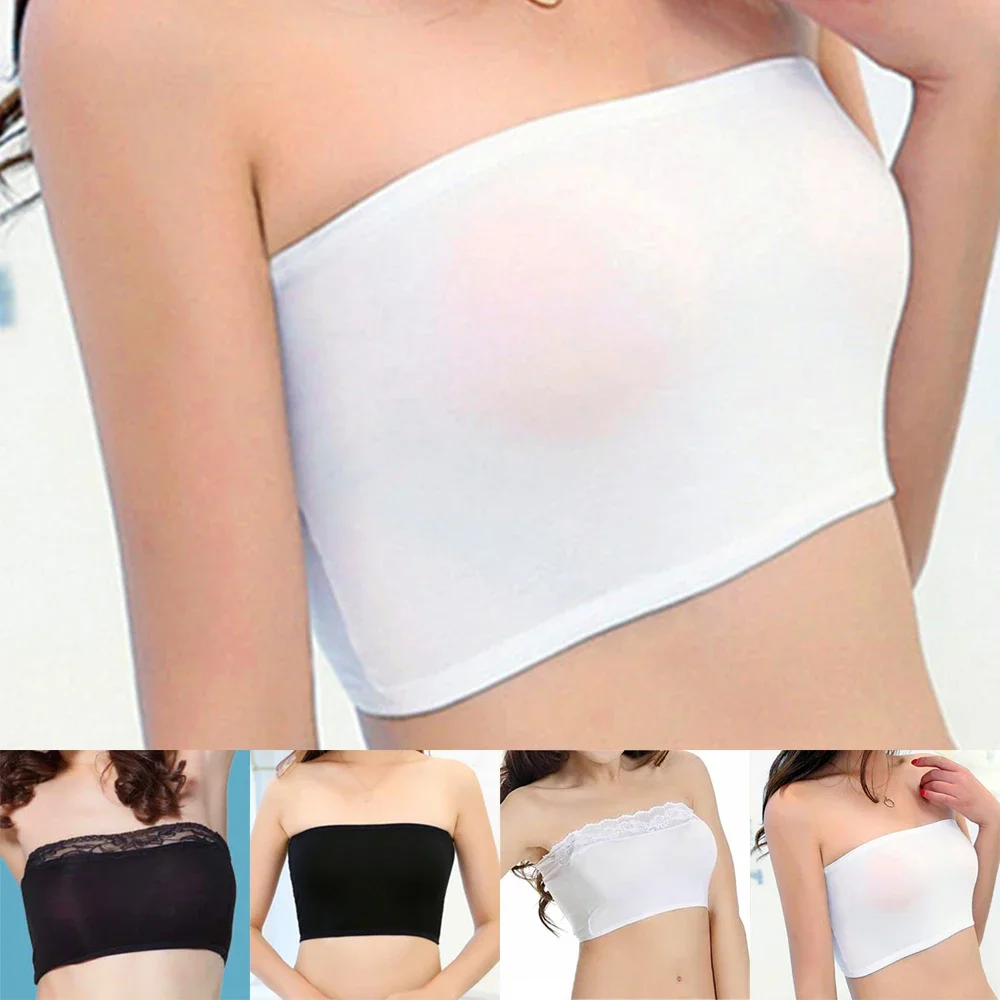 Women's Ice Silk Strapless Seamless Wrapped Bandeau Bra Tube Tops Solid Stomacher Wrapped Chest Bottom Underwear