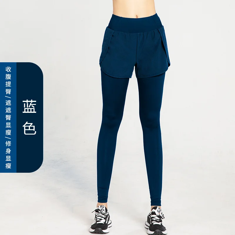 Ym-yoga leggings with pocket for women, fake two pieces, sportswear, training, jogging, high waist, yoga pants