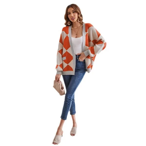 

Sweaters Women Knitting Cardigans Casual 2023 V-Neck Long Sleeve Spliced Jumper Fashion Highstreet