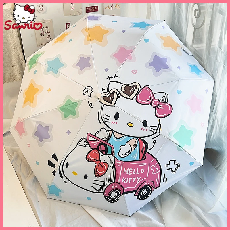 

Титановый серебряный милый мультяшный Зонт Sanrio Hellokitty автоматический зонт от солнца складной виниловый Солнечный блок Защита от УФ-излучения подарки