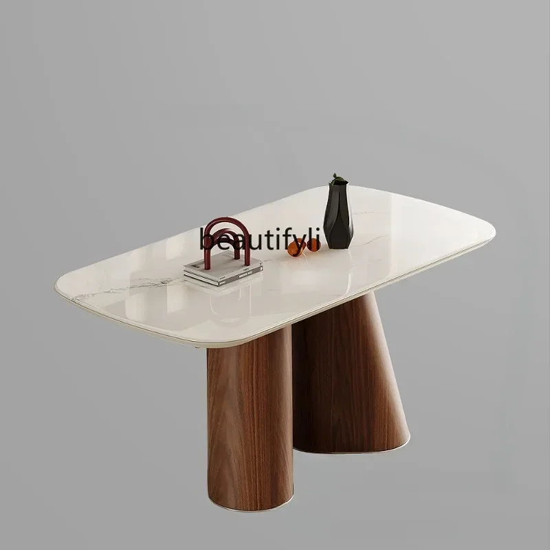 

Italian Designer Dining Tables and Chairs Set Rectangular Modern Minimalist Dining Table Advanced Silent Style Marble