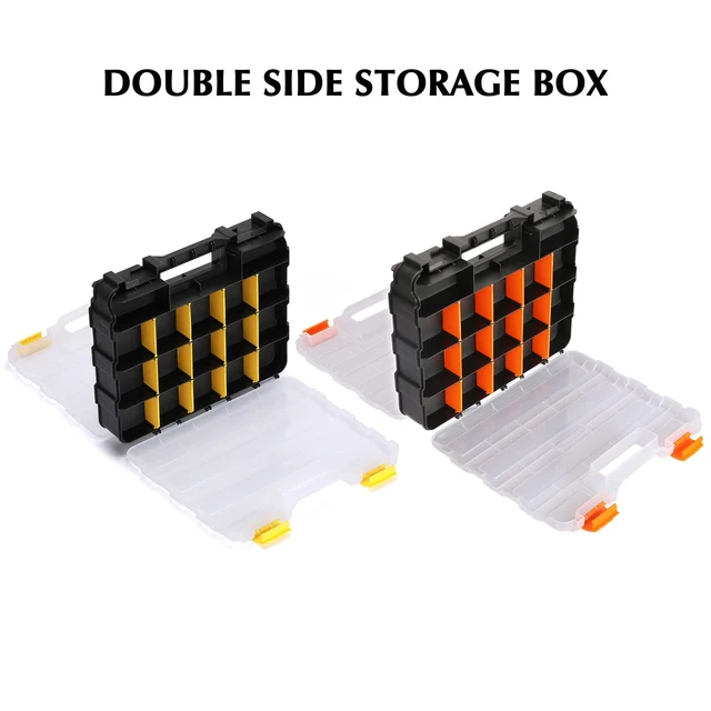 Caja organizadora de herramientas de 2 lados, caja de almacenamiento de piezas pequeñas de plástico, caja de herramientas portátil, contenedor para tornillos, tuercas, clavos y pernos