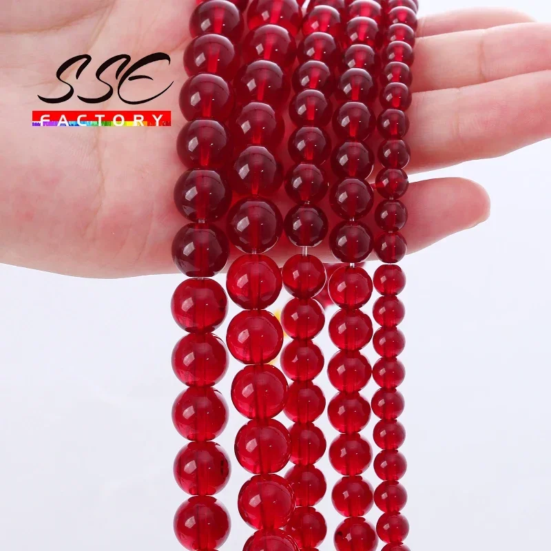 Garnet Glass Crystal Beads Red Glass Round Loose Stone Beads For Jewelry Making DIY Bracelet Necklaces Accessories 15"