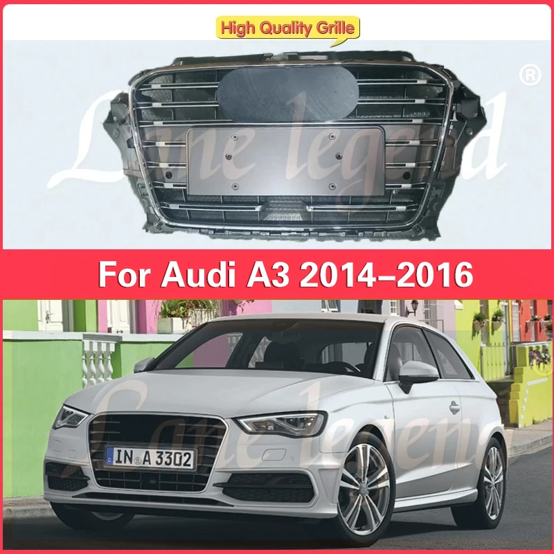

Perfect Match Front Hood Bumper Grille Racing Grill Front bumper grille Upgrade with ACC modification For Audi A3 2014-2016
