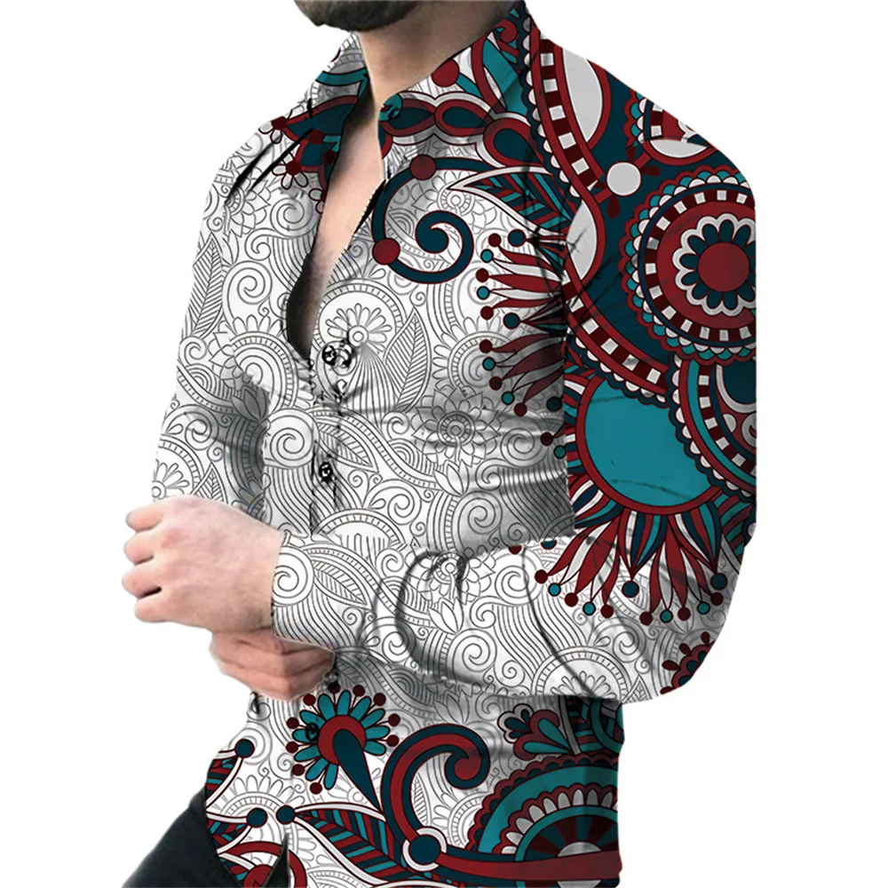Camisa de hombre Retro Street 2024 Primavera/Verano Otoño/Invierno Moda Camisa de hombre con estampado 3D Camisa de manga larga con botones