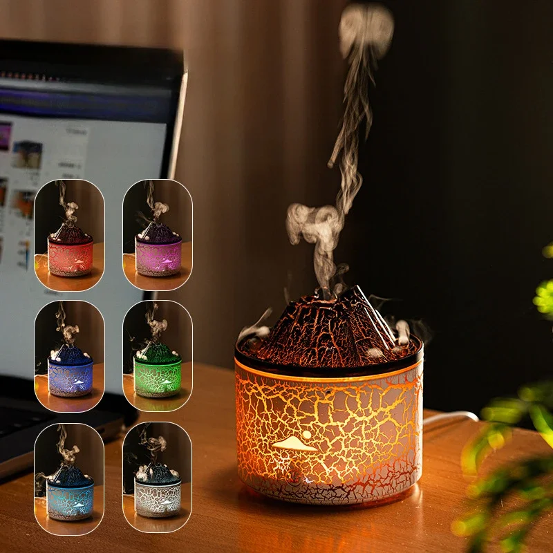 Flame Volcano Humidifier Aroma Diffuser Ultrasonic Mist Maker Fogger LED Essential Oil Fire Jellyfish Diffuser Fragrance Home bonfire flame ultrasonic air humidifier with remote control aroma oil diffuser mini usb fire humidifier for home bedroom desktop