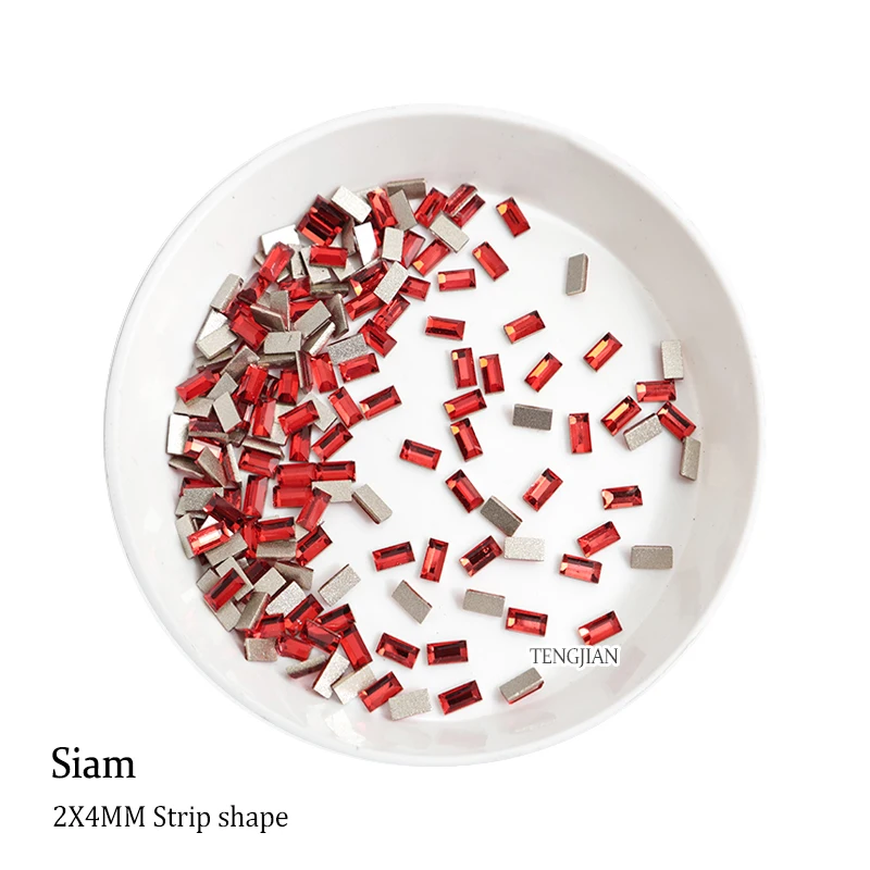 미니 스트립 모양 플랫 백 네일 아트 라인석, 다이아몬드 12 색 유리 크리스탈, DIY 매니큐어 장식, 2x4mm, 신제품