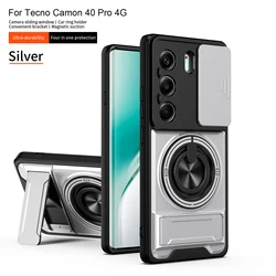 Armor Shockproof Phone Case with Sliding Camera Cap and Built - in Kickstand for Tecno Camon 40 Pro 5G (SJZJ silver)