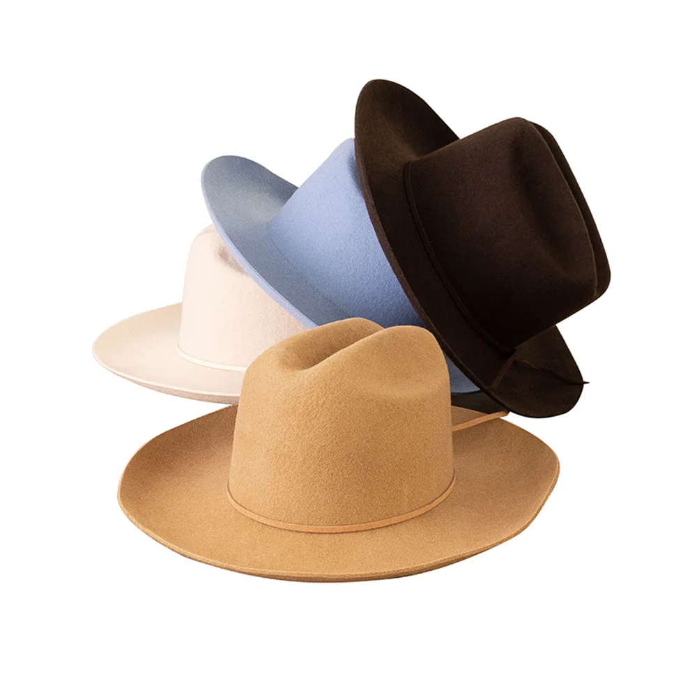 

King Wheat Keep Warm Lady Show Outdoor Shopping Casual Tether Top Felt Hat 2022 New Wide Edge 100% Wool Jazz Women's Fedoras