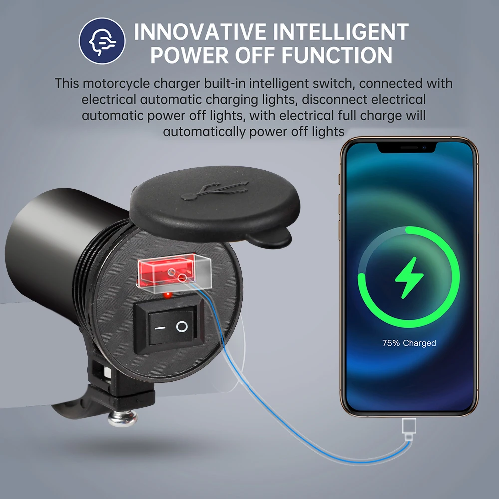 Waterproof Motorcycle Handlebar USB Charger with Power Adapter