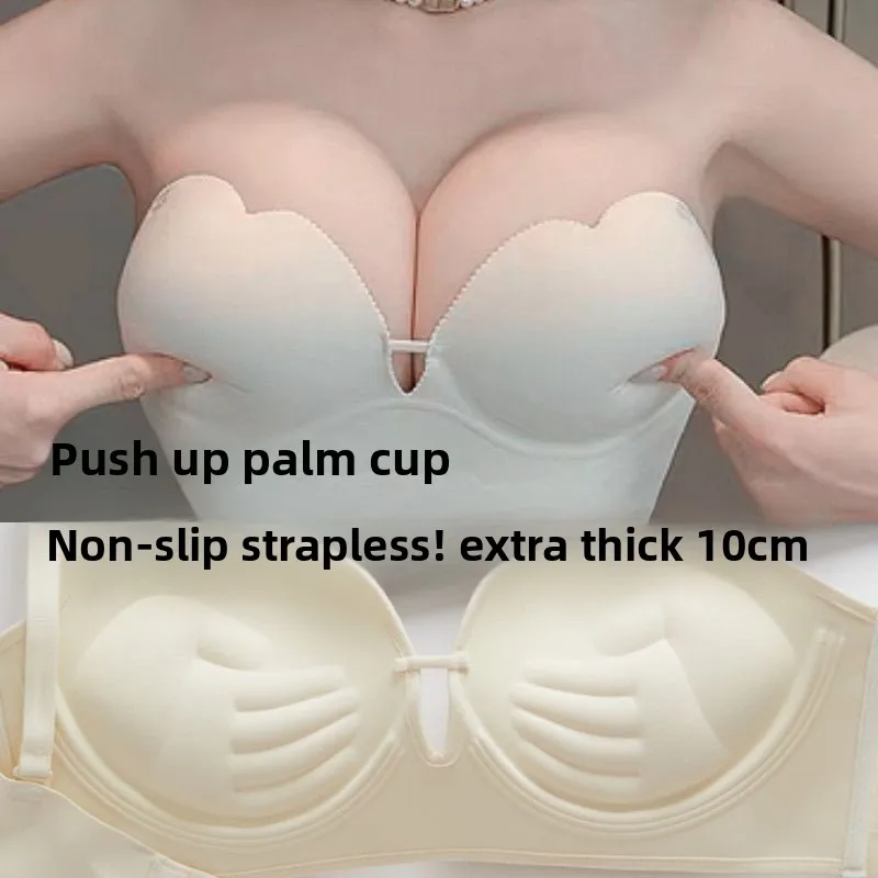10cm Ultra Push Up Strapless Bra Anti-Slip Grip Palm Cup Lift No Wire Tube Top Bustier for Women Lift Support Wedding Lingerie 1