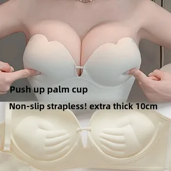 10cm Ultra Push Up Strapless Bra Anti-Slip Grip Palm Cup Lift No Wire Tube Top Bustier for Women Lift Support Wedding Lingerie 1