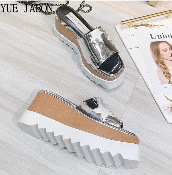 

Slippers Women Sandals Platform Sandals Shoes Women Stars 2022 Summer Sandals Indoor Outdoor Real Leather Beach Shoes Female
