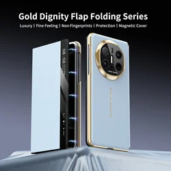 Luxury Electroplated Matte Magnetic Flip Leather Case with Intelligent Window - Full Protective Cover for Huawei Mate X3 (Light blue)
