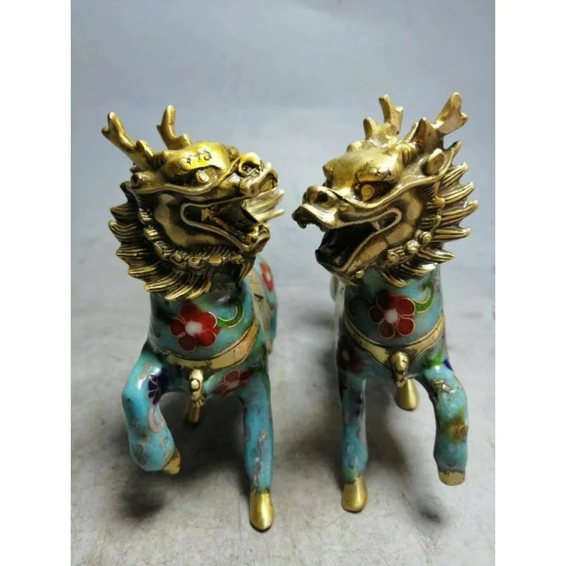 

14cm Collect Chinese Old Cloisonne Bronze Coppeer Beast Unicorn Statue