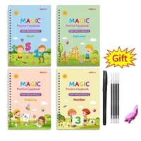 4pcs Magic Groove Practice Copybook Pen Preschools English Verison Kids Calligraphy Children Reusable Writing Book Free Wiping 1