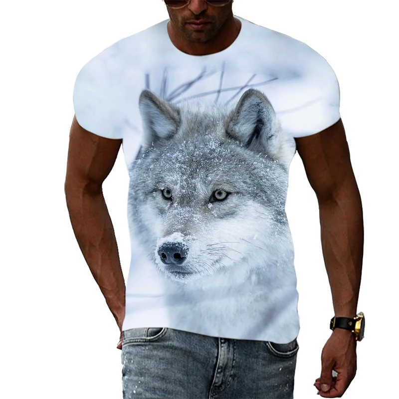 

2023 O-neck Men's T-shirt Animal 3D Printing Wolf Cool Men's Short-sleeved Personality Hip-hop Tops