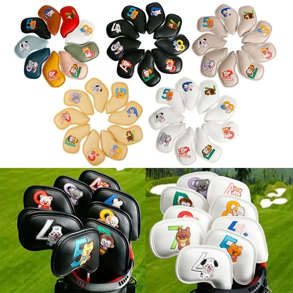 

9Pcs Cartoon Golf Club Head Covers Embroidery PU Golf Headcover Golf Accessories Double Sided Golf Rod Sleeve Golf Club Head