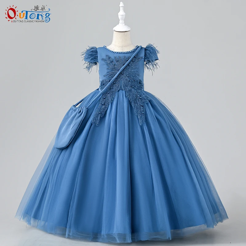 

Outong 4 to 12 Years Long Girl Party Clothes Kids Flower Dresses For Girls Vintage Children Dresses For Christmas Ball Gown